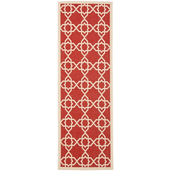 SAFAVIEH Courtyard Carol Geometric Indoor/Outdoor Runner Rug, 2'3" x 10', Red/Beige