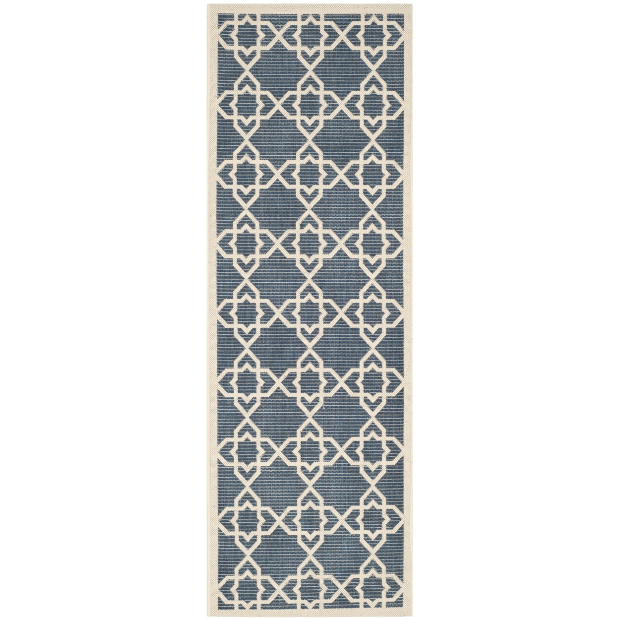 Navy and Beige Geometric Indoor/Outdoor Runner Rug