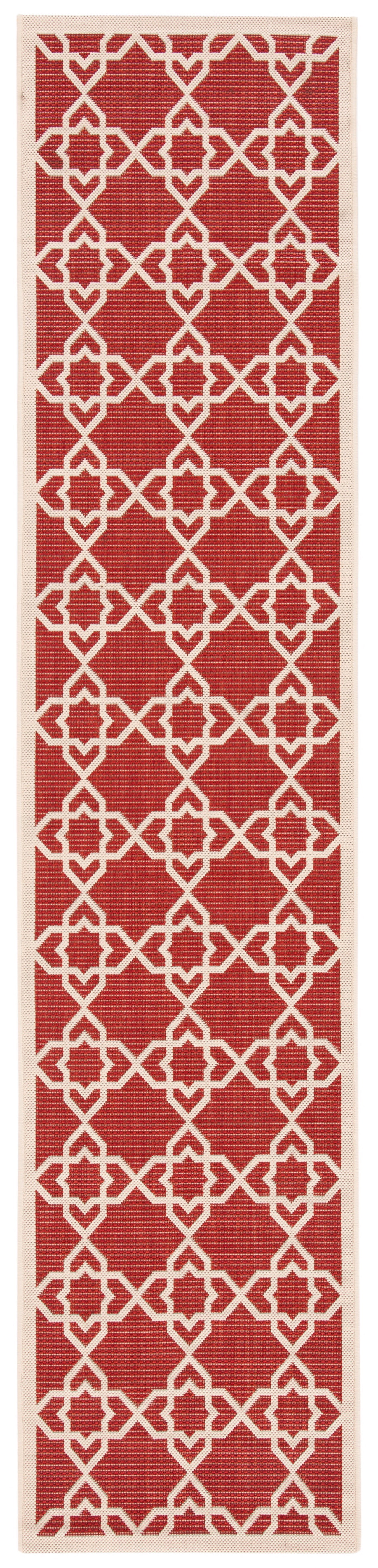 SAFAVIEH Courtyard Carol Geometric Indoor/Outdoor Runner Rug, 2'3" x 12', Red/Beige