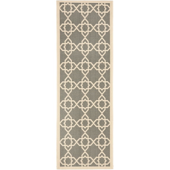 SAFAVIEH Courtyard Carol Geometric Indoor/Outdoor Runner Rug, 2'3" x 6'7", Grey/Beige