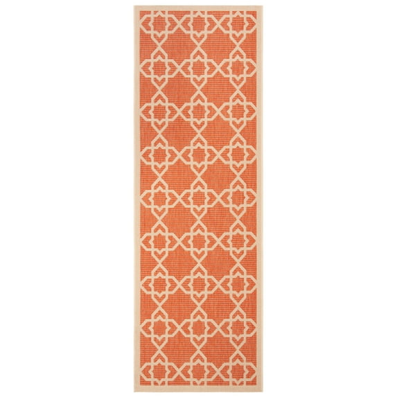 SAFAVIEH Courtyard Carol Geometric Indoor/Outdoor Runner Rug, 2'3" x 6'7", Terracotta/Beige