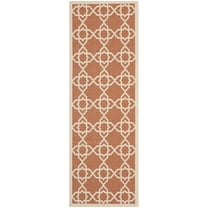 SAFAVIEH Courtyard Carol Geometric Indoor/Outdoor Runner Rug, 2'7" x 8'2", Terracotta/Beige