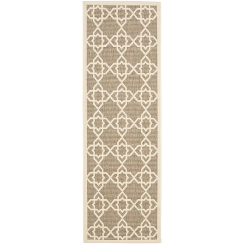 SAFAVIEH Courtyard Carol Geometric Indoor/Outdoor Runner Rug, Brown/Beige, 2'3" x 6'7"