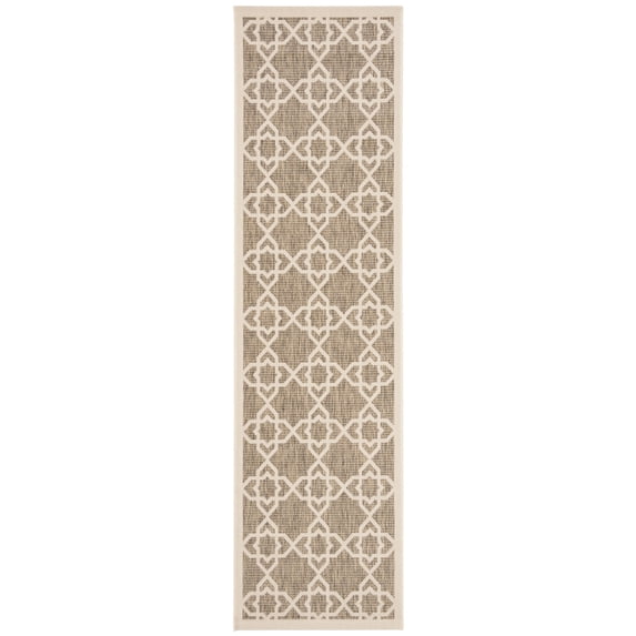 SAFAVIEH Courtyard Carol Geometric Indoor/Outdoor Runner Rug, Brown/Beige, 2'3" x 8'