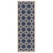 SAFAVIEH Courtyard Carol Geometric Indoor/Outdoor Runner Rug, Navy/Beige, 2'3" x 6'7"