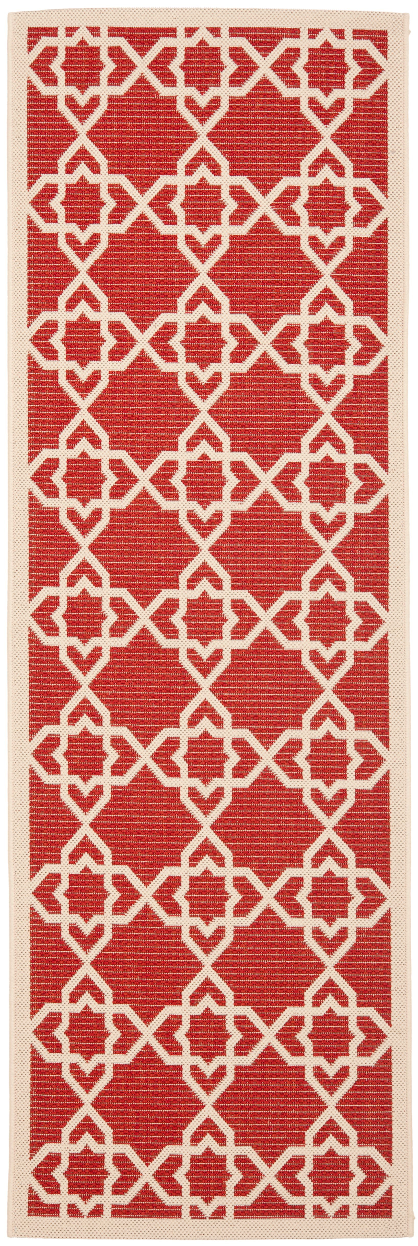 SAFAVIEH Courtyard Carol Geometric Indoor/Outdoor Runner Rug, Red/Beige ...