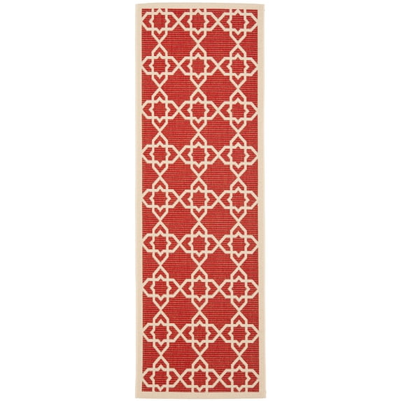 SAFAVIEH Courtyard Carol Geometric Indoor/Outdoor Runner Rug, Red/Beige, 2'3" x 6'7"