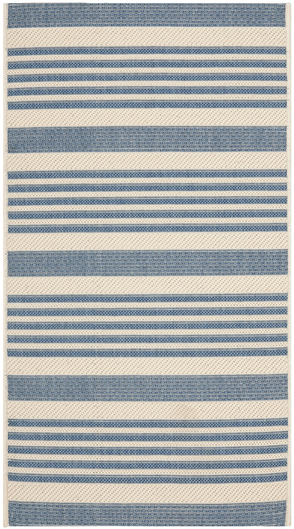 Contemporary Striped Beige/Blue Synthetic Indoor/Outdoor Rug, 2'7" x 5'