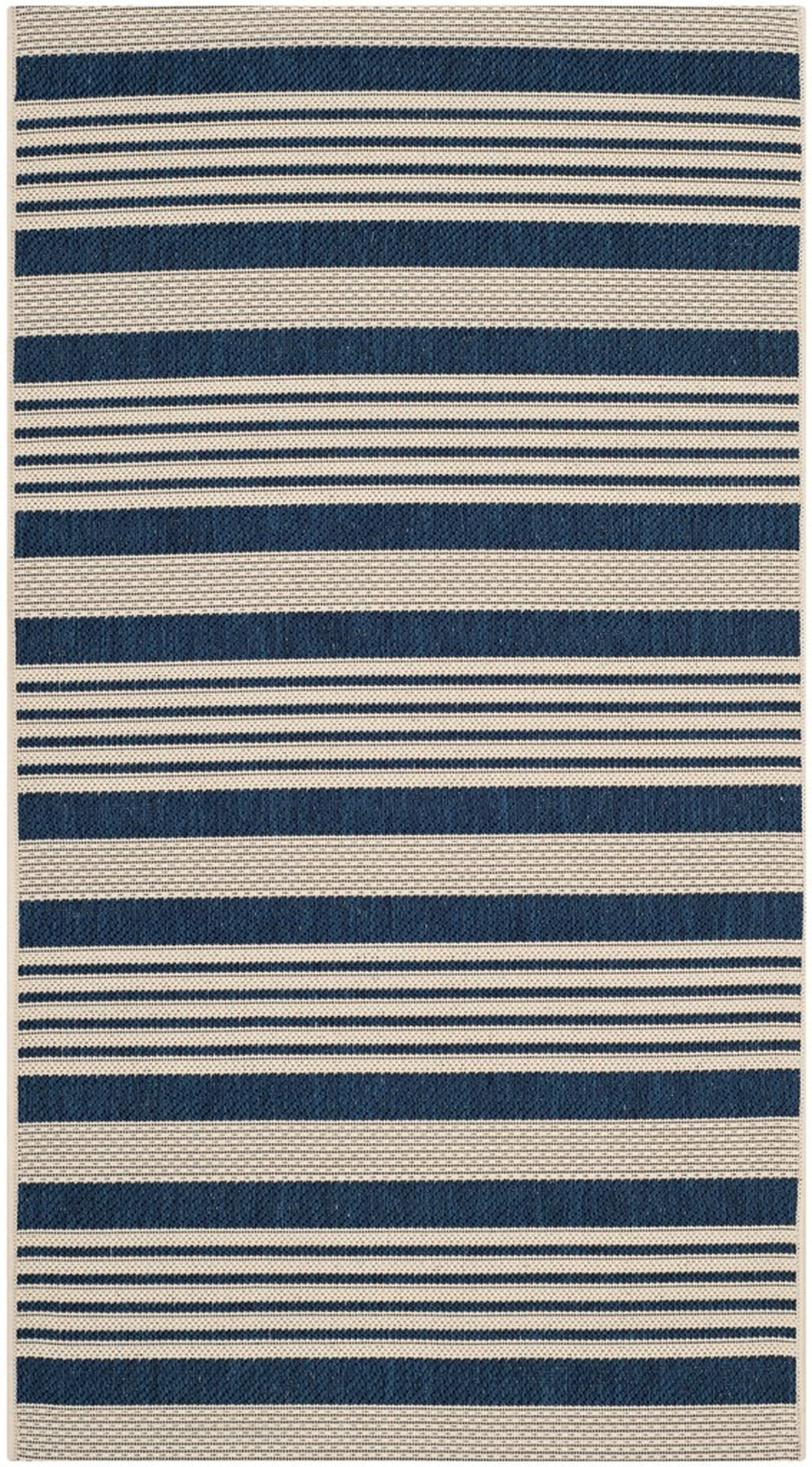 Santorini Stripe Navy & Beige Synthetic Flat-Woven Outdoor Rug