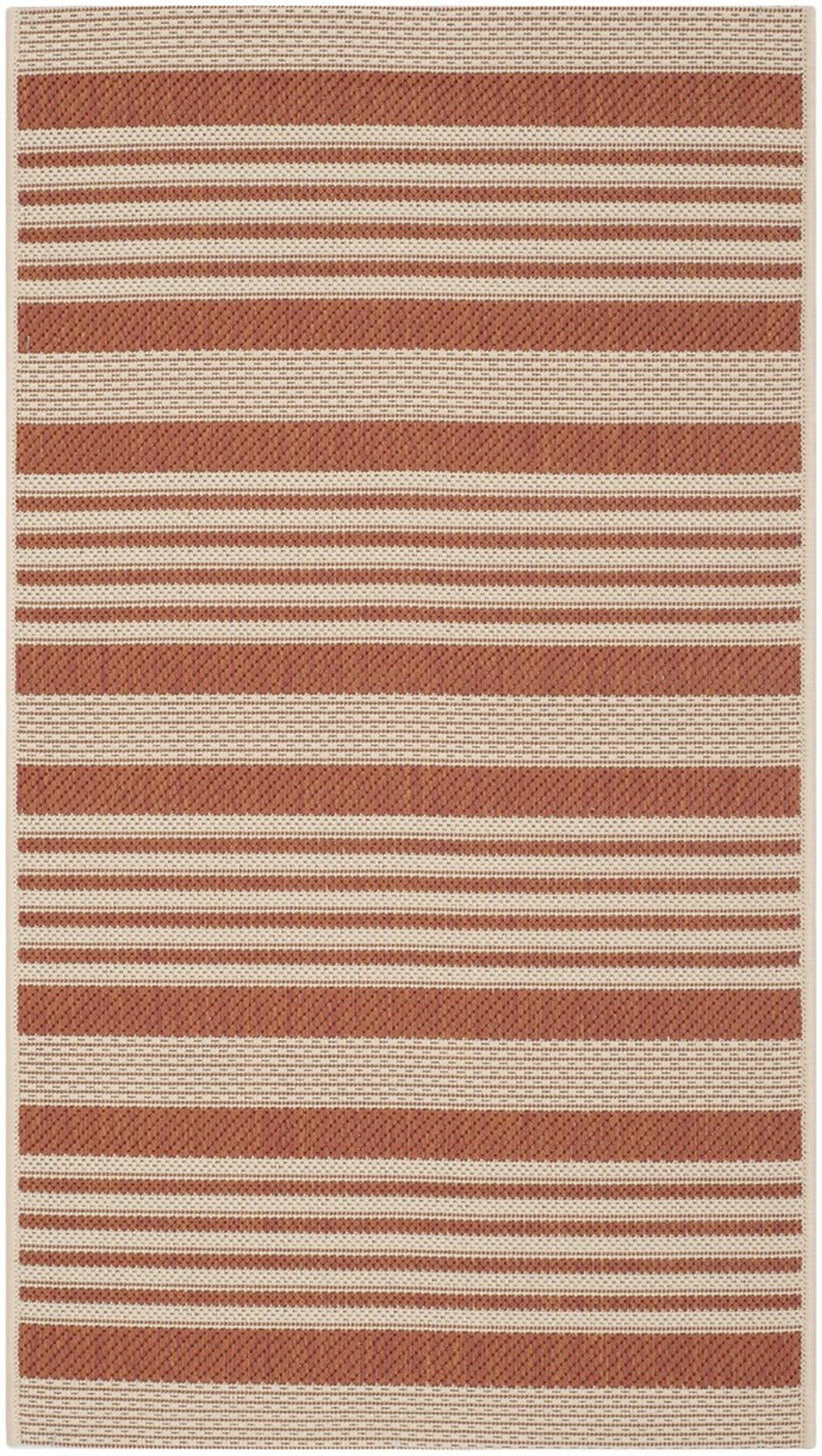 Terracotta & Beige Stripe 2'7" x 5' Flat Woven Synthetic Indoor/Outdoor Rug