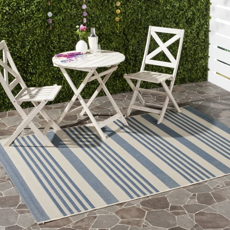 Safavieh Courtyard Caroline Striped Indoor/Outdoor Area Rug, Beige/Blue, 4' x 5'7"