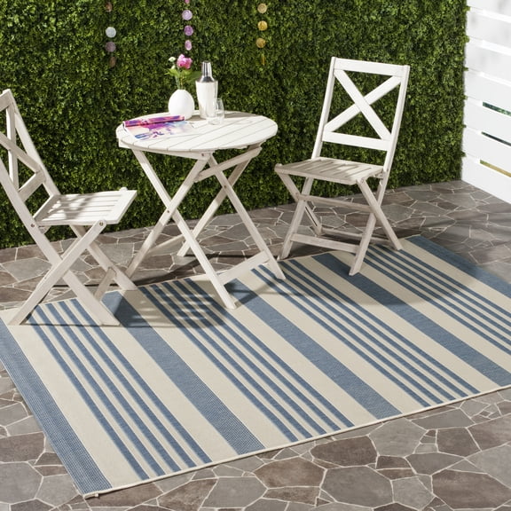 Safavieh Courtyard Caroline Striped Indoor/Outdoor Area Rug, Beige/Blue, 4' x 5'7"