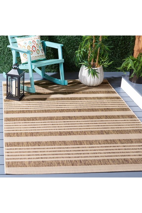 Courtyard Caroline Striped Indoor/Outdoor Area Rug, Brown/Bone, 4' x 5'7"