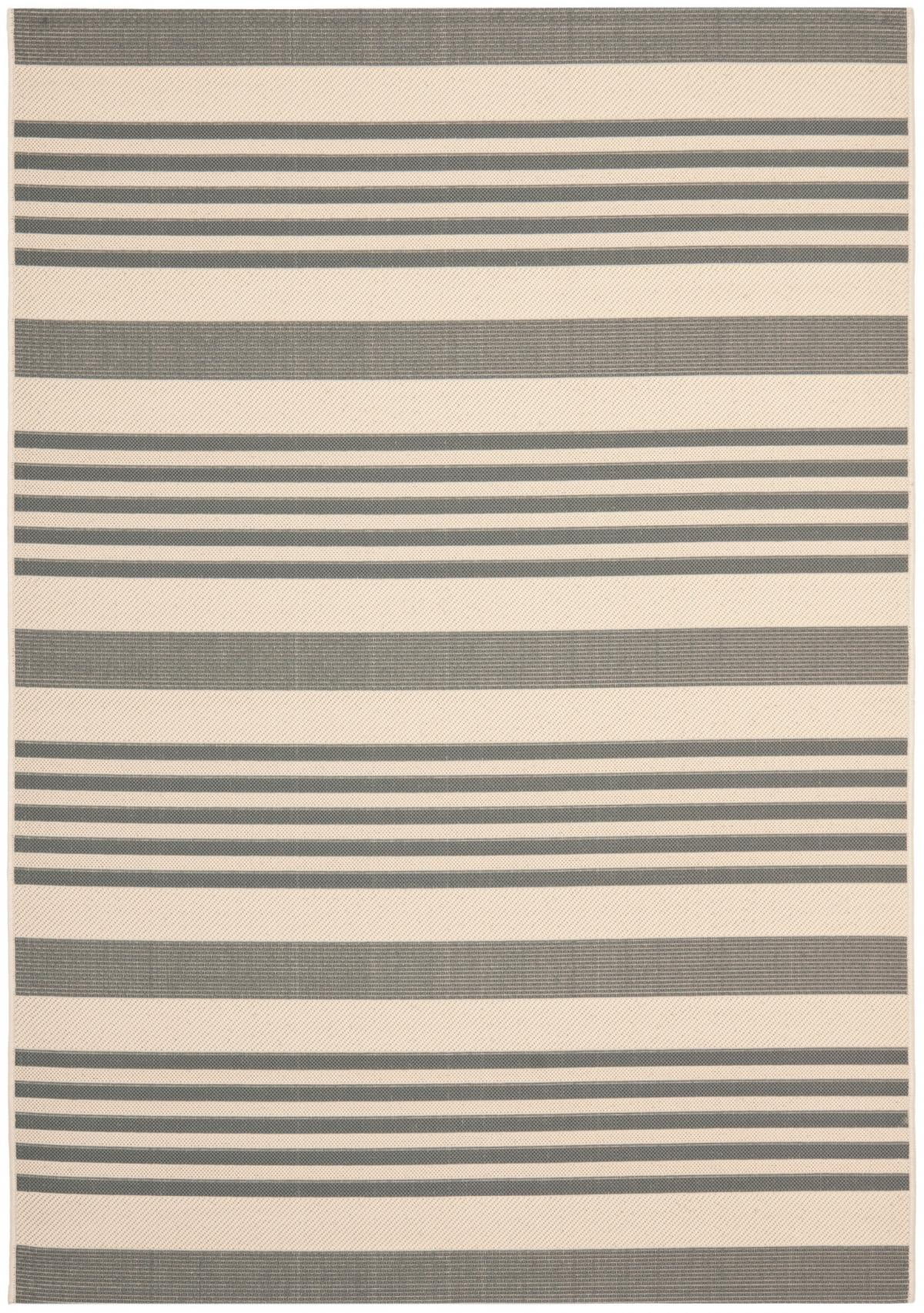 Gray and Bone Striped Indoor/Outdoor Area Rug, 4' x 5'7"
