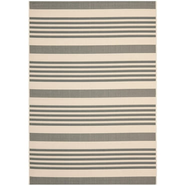 SAFAVIEH Courtyard Caroline Striped Indoor/Outdoor Area Rug, 4' x 5'7", Grey/Bone