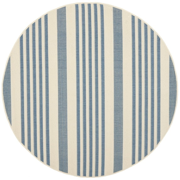 Safavieh Courtyard Caroline Striped Indoor/Outdoor Area Rug, Beige/Blue, 5'3" x 5'3" Round