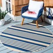 Safavieh Courtyard Caroline Striped Indoor/Outdoor Area Rug, Navy/Beige, 5'3" x 5'3" Round