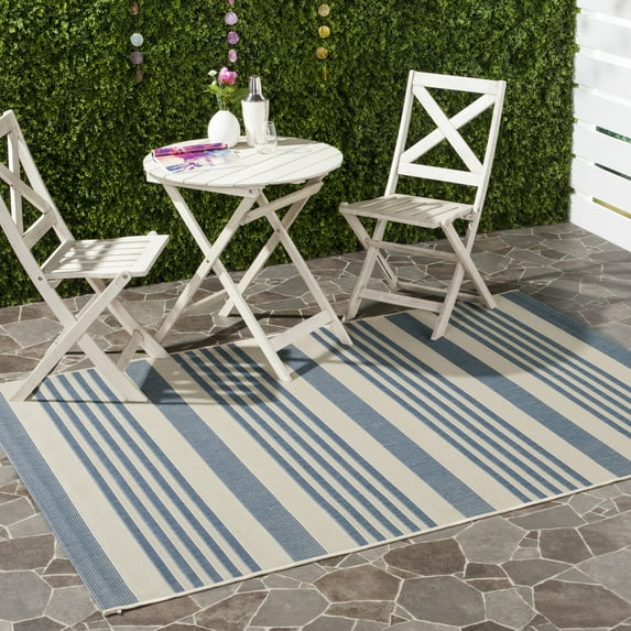 Safavieh Courtyard Caroline Striped Indoor/Outdoor Area Rug, Beige/Blue, 5'3" x 5'3" Square