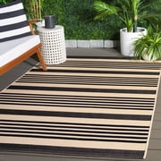 Safavieh Courtyard Caroline Striped Indoor/Outdoor Area Rug, Black/Bone, 6'7" x 6'7" Square