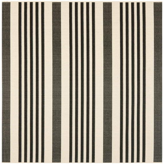 Safavieh Courtyard Caroline Striped Indoor/Outdoor Area Rug, Black/Bone, 6'7" x 6'7" Square
