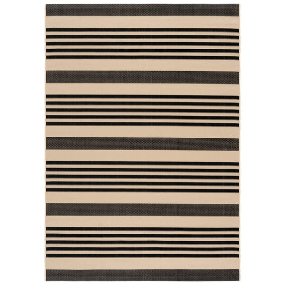 Safavieh Courtyard Caroline Striped Indoor/Outdoor Area Rug, Black/Bone, 6'7" x 9'6"