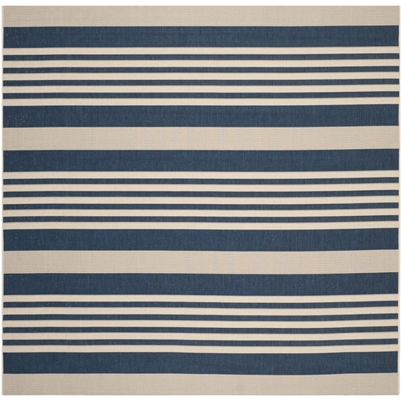 Safavieh Courtyard Caroline Striped Indoor/Outdoor Area Rug, Navy/Beige, 7'10" x 7'10" Square