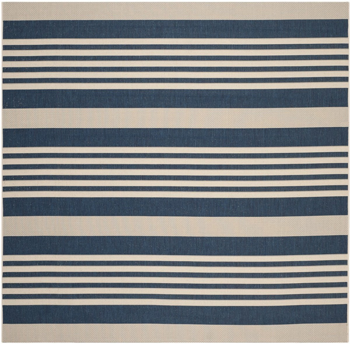 Beige & Blue Striped Square Synthetic Easy-Care Outdoor Rug - 7'10"