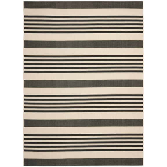 Safavieh Courtyard Caroline Striped Indoor/Outdoor Area Rug, Black/Bone, 8' x 10'