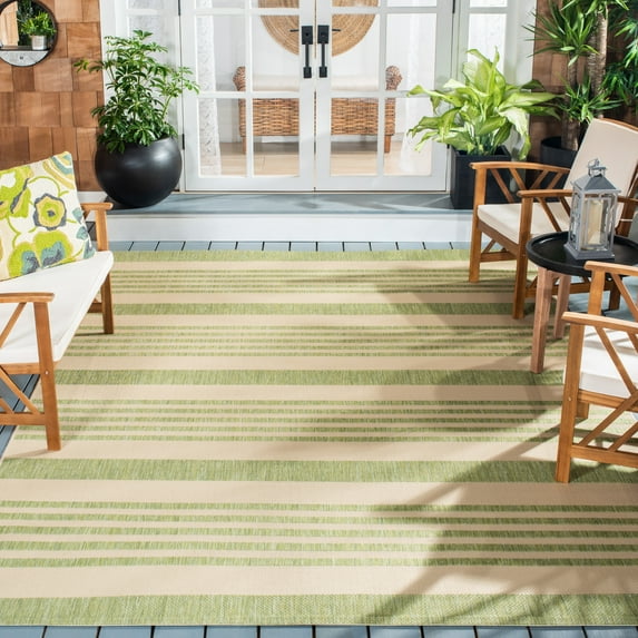 Safavieh Courtyard Caroline Striped Indoor/Outdoor Area Rug, Beige/Sweet Pea, 8' x 11'