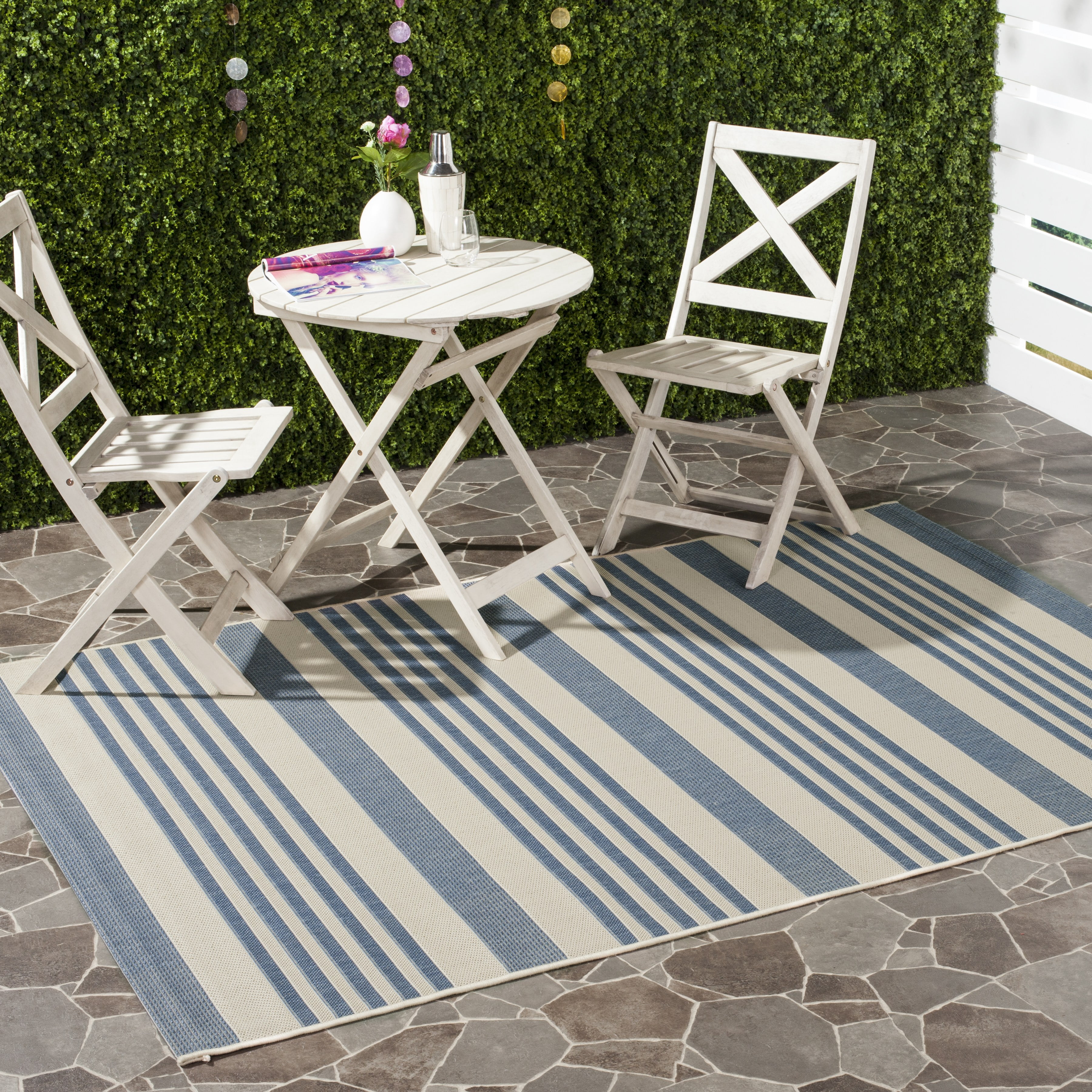 Safavieh Courtyard Caroline Striped Indoor/Outdoor Area Rug, Beige/Blue, 6' x 8'