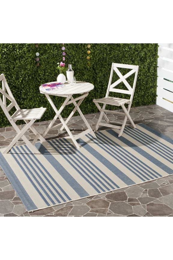 Courtyard Caroline Striped Indoor/Outdoor Area Rug, Beige/Blue, 6' x 8'