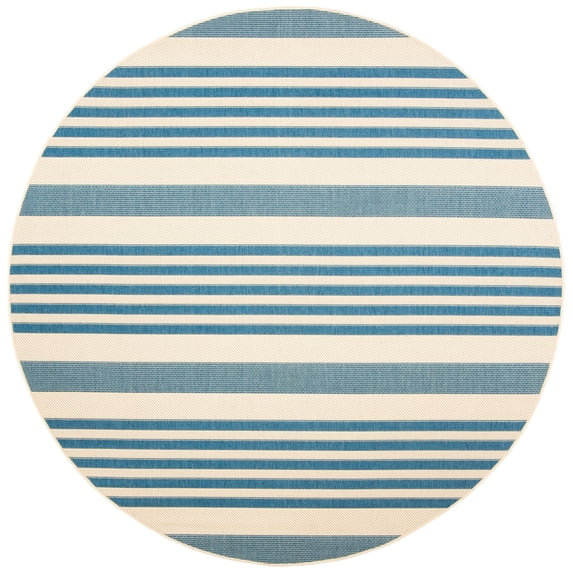 Safavieh Courtyard Caroline Striped Indoor/Outdoor Area Rug, Beige/Blue, 7'10" x 7'10" Round