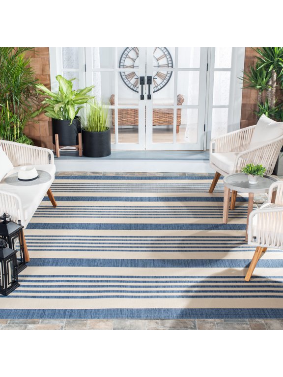 Courtyard Caroline Striped Indoor/Outdoor Area Rug, Beige/Blue, 8' x 11'
