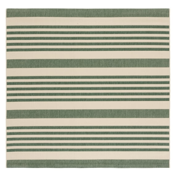 Safavieh Courtyard Caroline Striped Indoor/Outdoor Area Rug, Beige/Dark Green, 4' x 4' Square