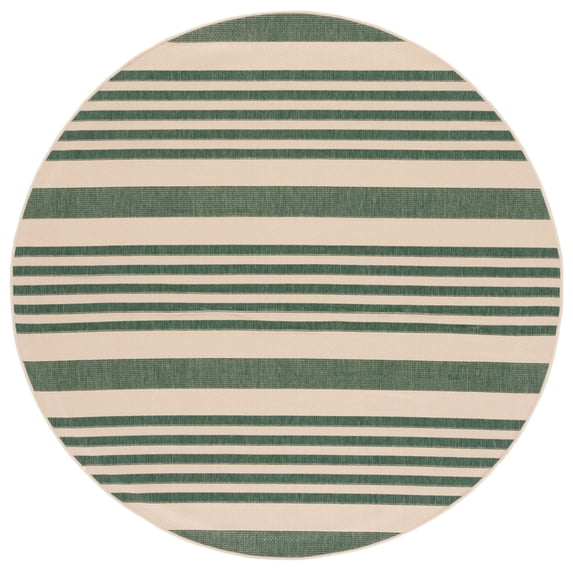 Safavieh Courtyard Caroline Striped Indoor/Outdoor Area Rug, Beige/Dark Green, 5'3" x 5'3" Round
