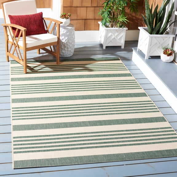 Safavieh Courtyard Caroline Striped Indoor/Outdoor Area Rug, Beige/Dark Green, 5'3" x 7'7"
