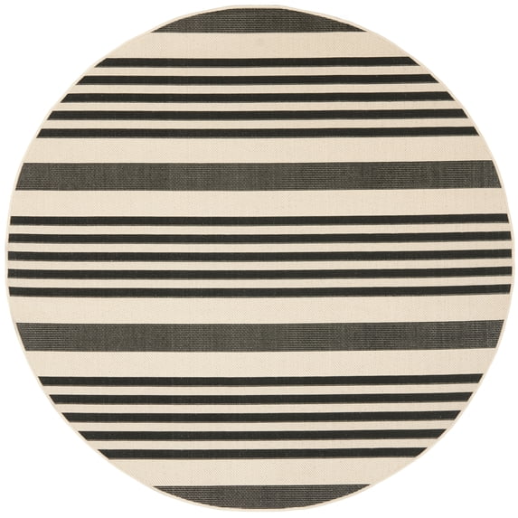 Safavieh Courtyard Caroline Striped Indoor/Outdoor Area Rug, Black/Bone, 2'7" x 2'7" Round