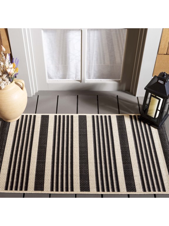 Courtyard Caroline Striped Indoor/Outdoor Area Rug, Black/Bone, 2' x 3'7"