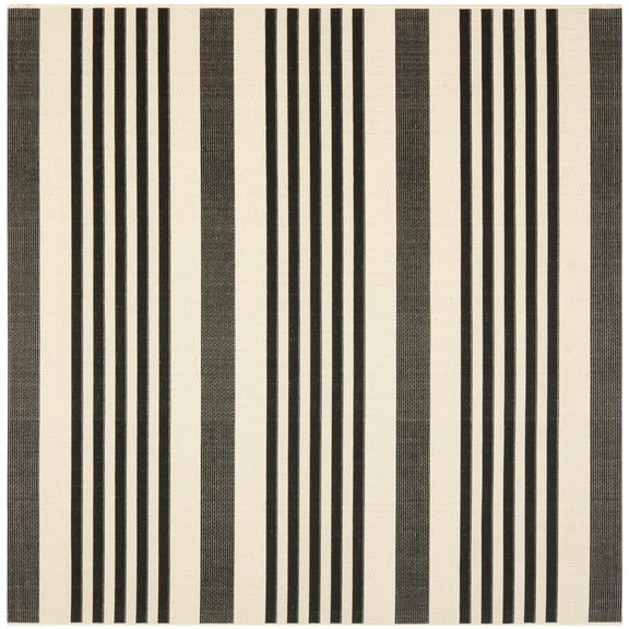Safavieh Courtyard Caroline Striped Indoor/Outdoor Area Rug, Black/Bone, 4' x 4' Square