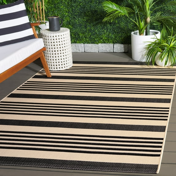 Safavieh Courtyard Caroline Striped Indoor/Outdoor Area Rug, Black/Bone, 5'3" x 7'7"