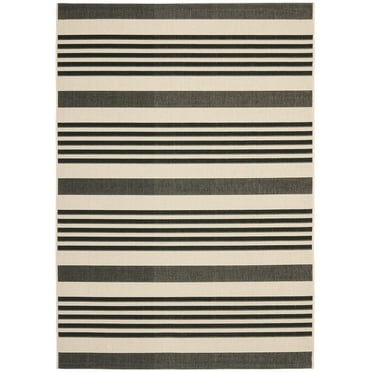 SAFAVIEH Courtyard Caroline Striped Indoor/Outdoor Area Rug, Black/Bone, 5'3" x 7'7"