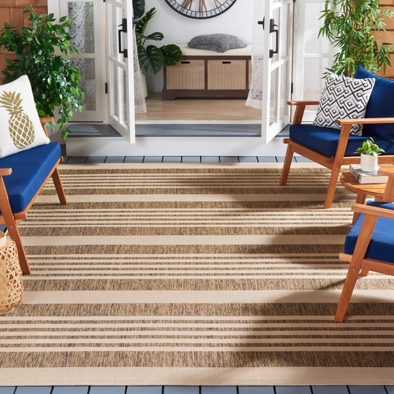 Safavieh Courtyard Caroline Striped Indoor/Outdoor Area Rug, Brown/Bone, 10' x 14'