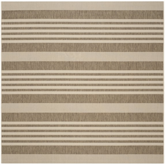 Safavieh Courtyard Caroline Striped Indoor/Outdoor Area Rug, Brown/Bone, 7'10" x 7'10" Square