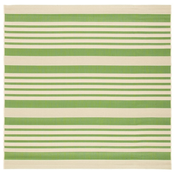 Safavieh Courtyard Caroline Striped Indoor/Outdoor Area Rug, Green/Beige, 6'7" x 6'7" Square
