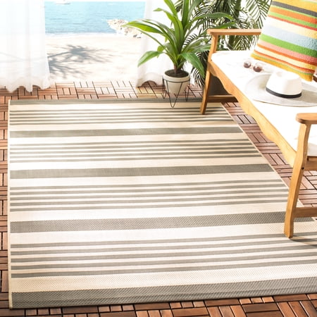 Safavieh Courtyard Caroline Striped Indoor/Outdoor Area Rug, Gray/Bone, 6' x 8'