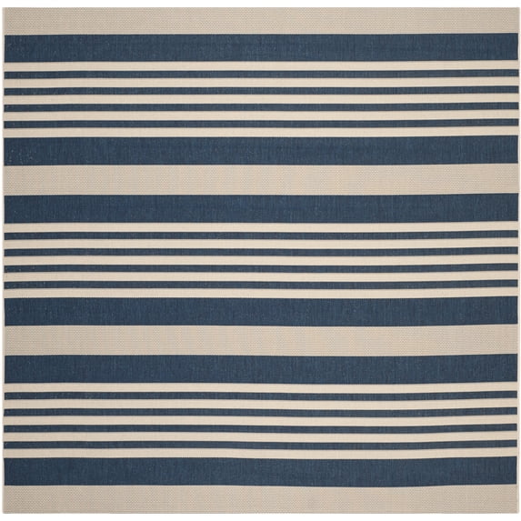 Safavieh Courtyard Caroline Striped Indoor/Outdoor Area Rug, Navy/Beige, 10' x 10' Square