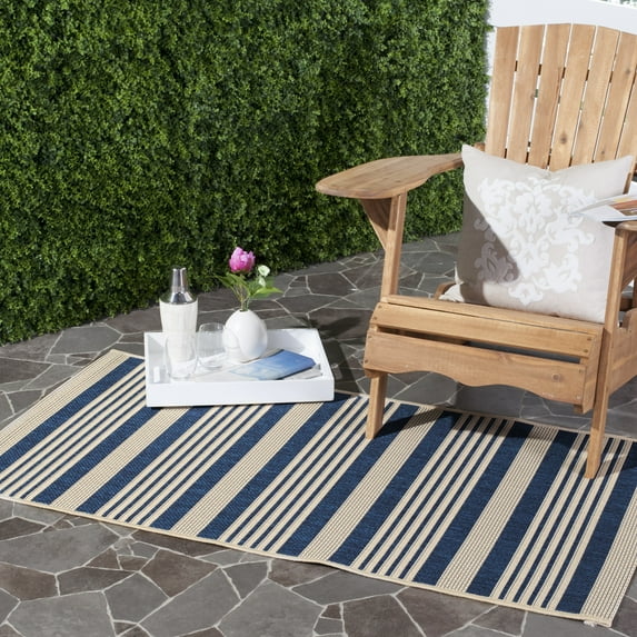 Safavieh Courtyard Caroline Striped Indoor/Outdoor Area Rug, Navy/Beige, 4' x 4' Square