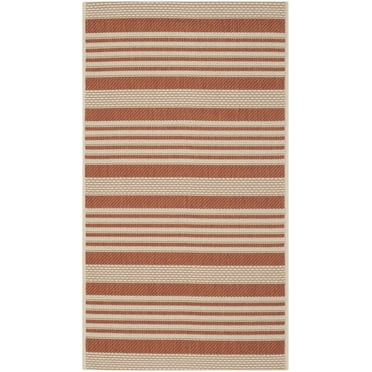 SAFAVIEH Courtyard Caroline Striped Indoor/Outdoor Area Rug, Terracotta/Beige, 2'7" x 5'