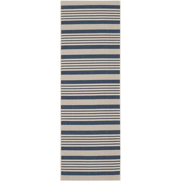 Safavieh Courtyard Caroline Striped Indoor/Outdoor Runner Rug, Navy/Beige, 2'3" x 10'