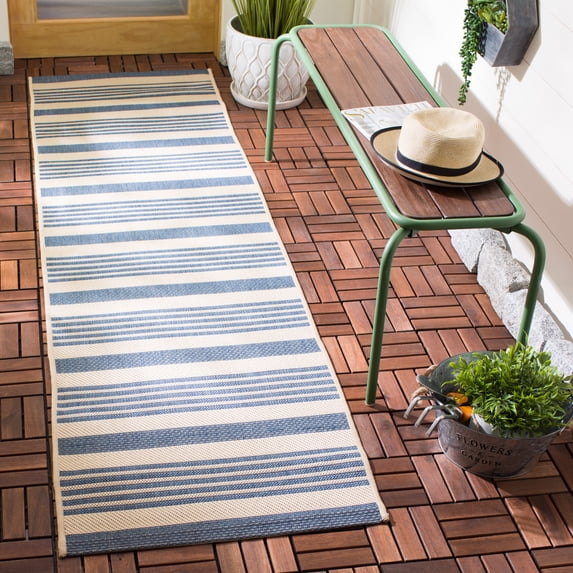 Safavieh Courtyard Caroline Striped Indoor/Outdoor Runner Rug, Beige/Blue, 2'3" x 14'